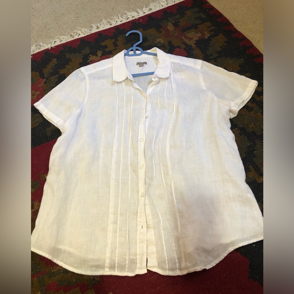 J. Jill white short sleeve blouse 100 percent linen l